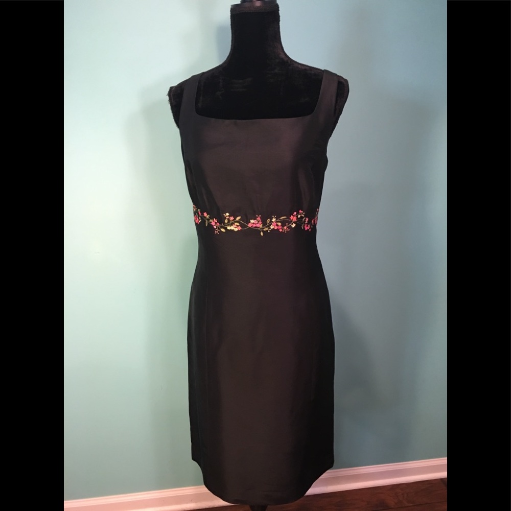 Ann Taylor Black Sleeves Dress Floral Accent